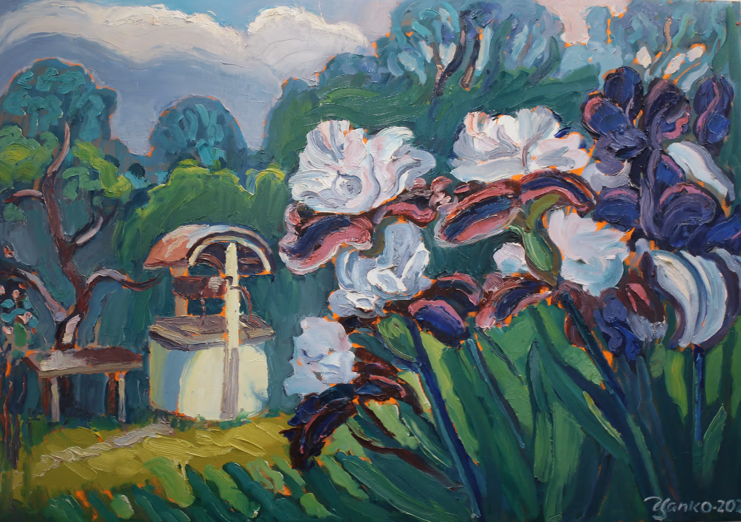 «Криниця з квітами», полотно, олія, 70x100, 2021