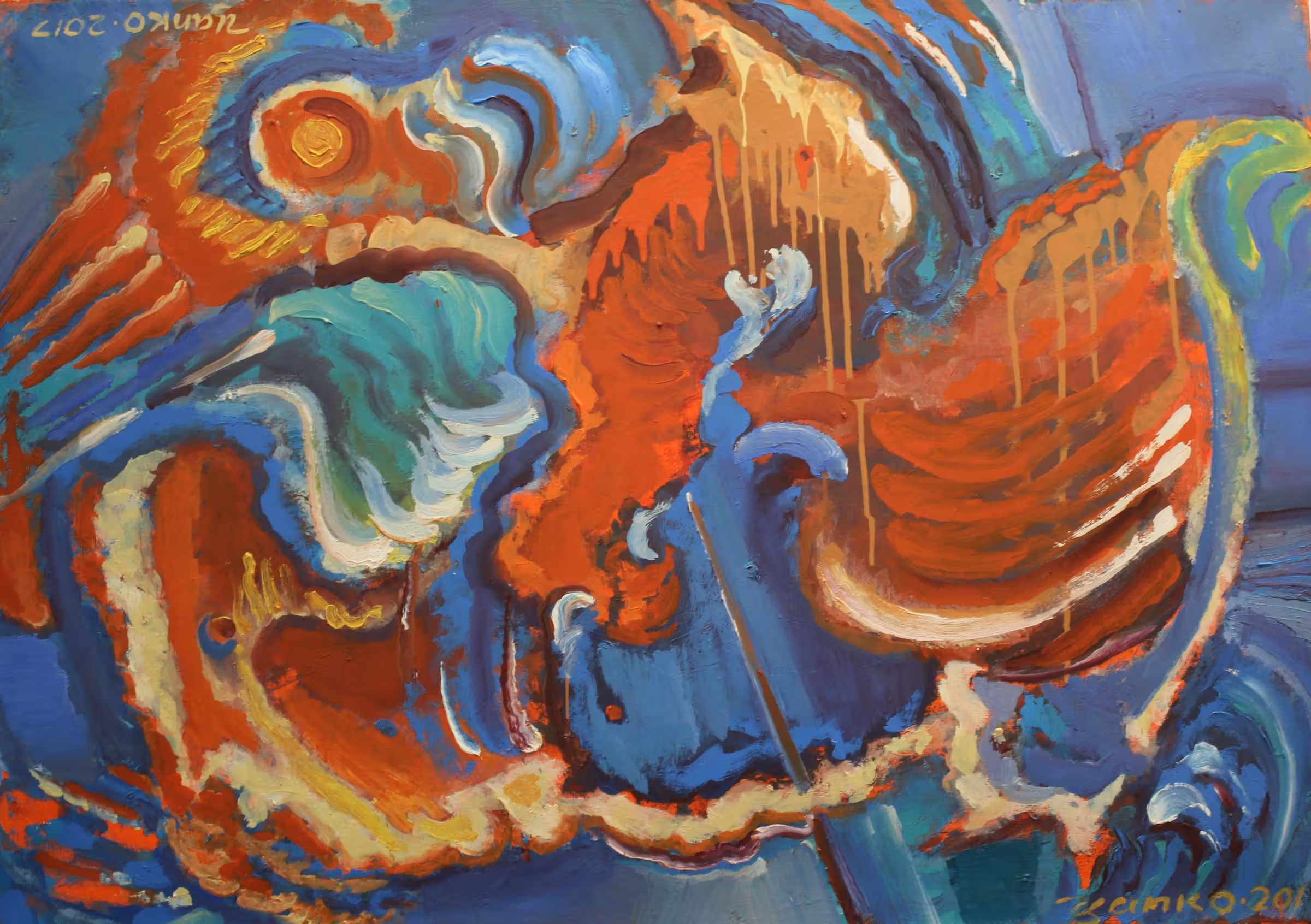 «Вогонь і вода», полотно, олія, віск, 70x100, 2018