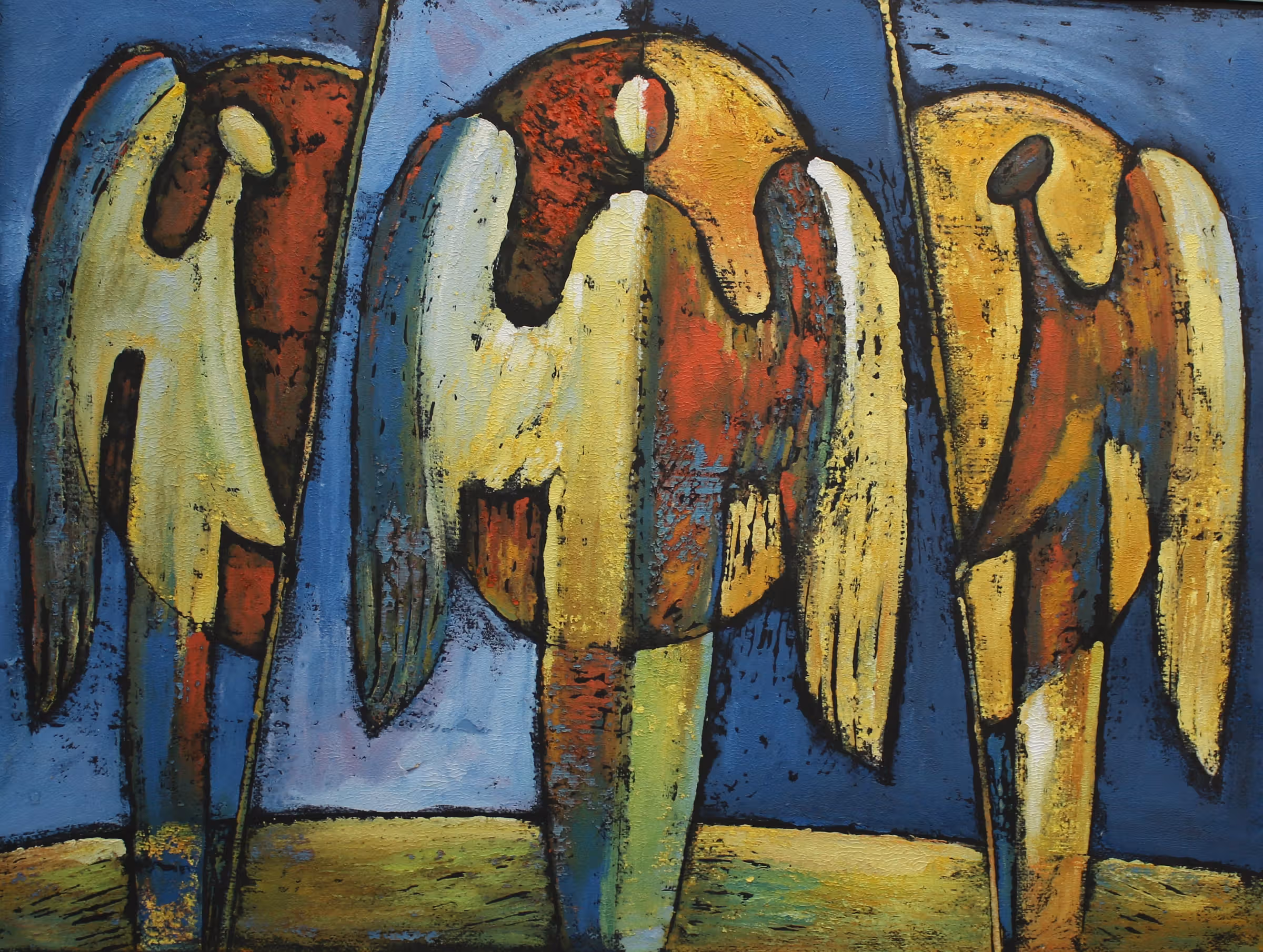 «Три голубочки», олія, папір, авторська техніка, 57x77, 2009
