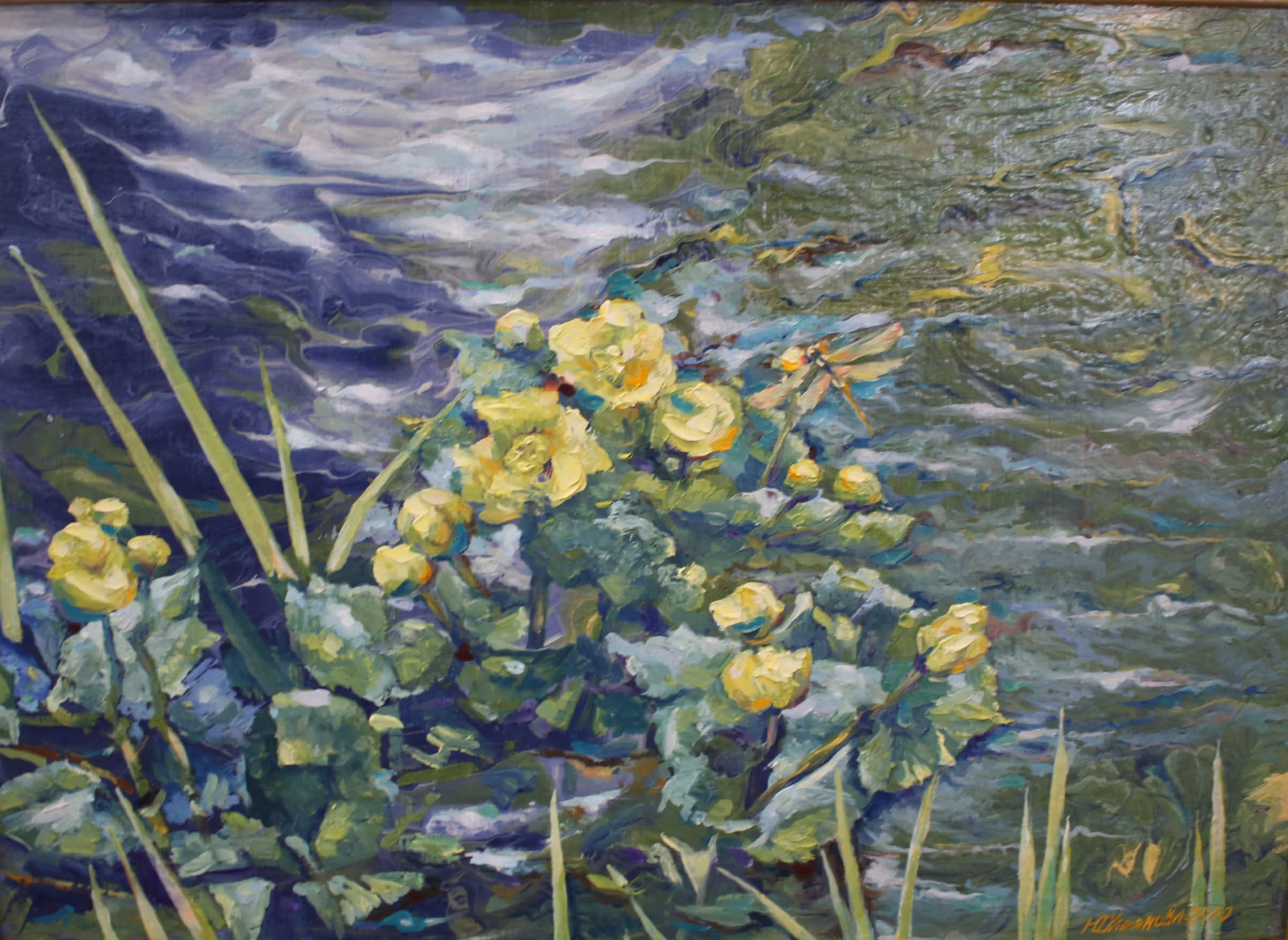 Жовте латаття. Полотно, оргаліт, акрил, олія, 30х43, 2020
