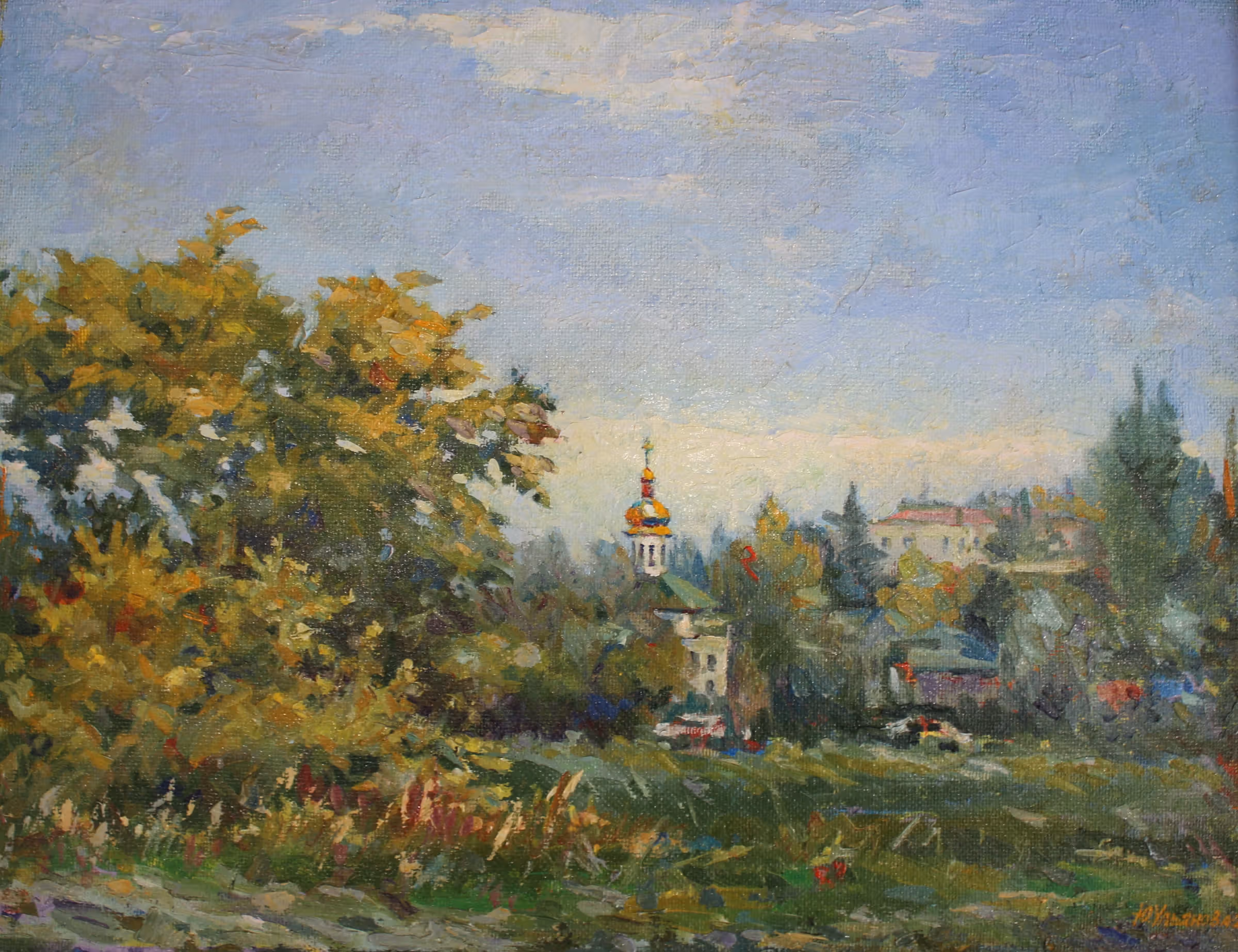 Троїцька церква. Осінь. Полотно, оргаліт, олія, 43х56, 2023