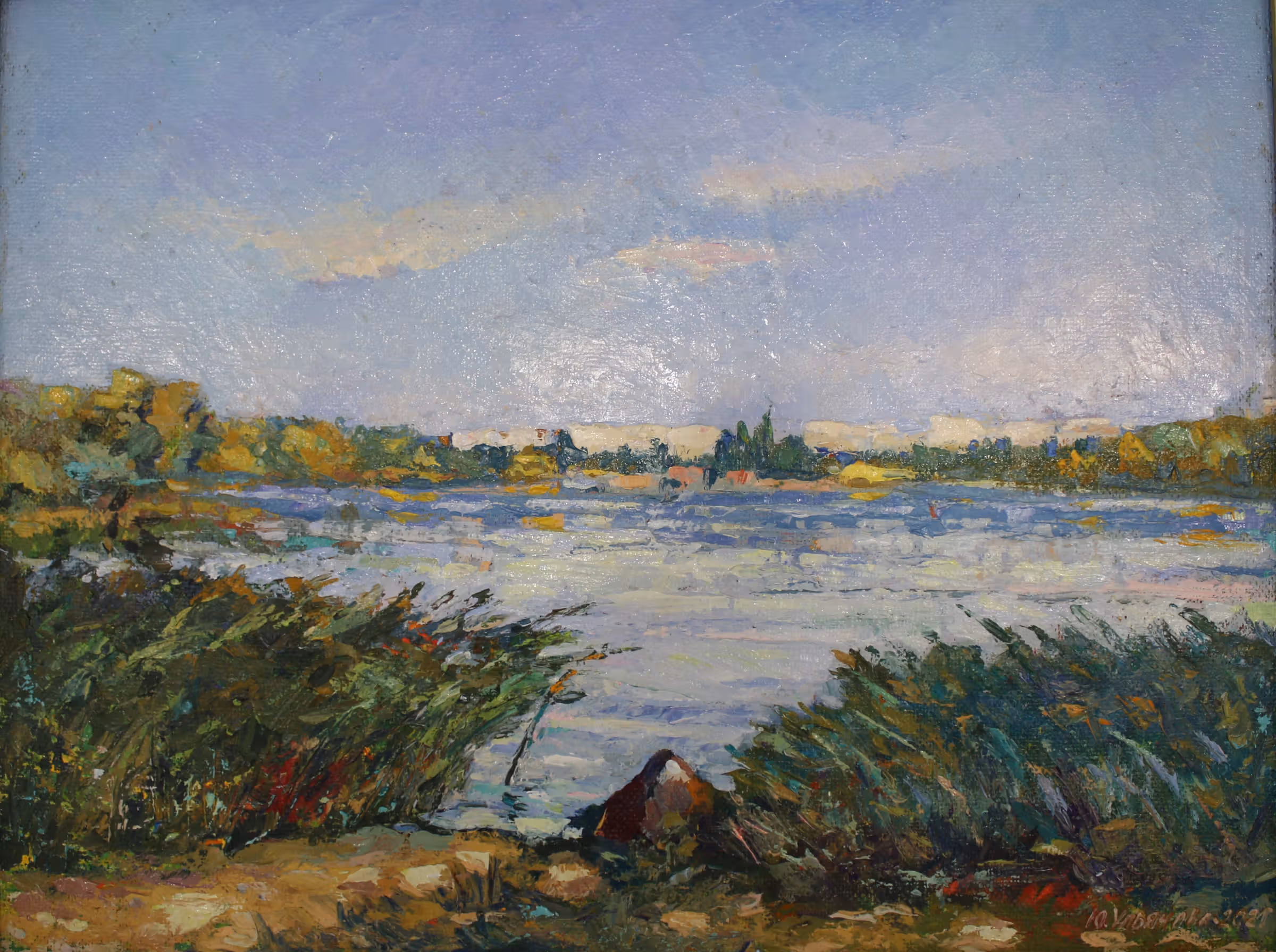 В дніпровських плавнях. Раківка. Оргаліт, олія, 43х56, 2021-2024